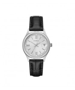 Caravelle Designed by Bulova Women's 43M116 Coin Edge Stainless Black Leather Strap Watch