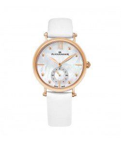 Alexander Women's Swiss Made Roxana White Satin Leather Strap Watch