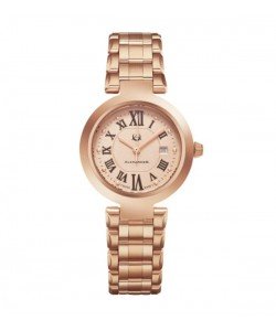 Alexander Women's Swiss Made Niki Rose Tone Stainless Steel Link Bracelet Watch
