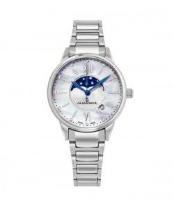 Alexander Women's Swiss Made Moonphase Vassilis Stainless Steel Link Bracelet Watch