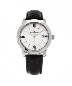 Alexander Men's 'Macedon' Silver Dial Black Leather Strap Date Swiss Quartz Heroic Watch