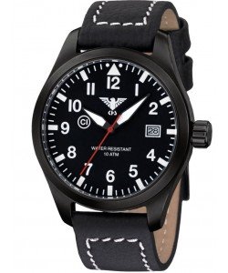 AIRBS.LBB Mens Watch Airleader Black Steel Buffalo Leather Strap