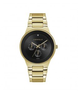 Caravelle by Bulova Mens 44D102 Gold-Tone Multifunction Black Dial Bracelet Watch