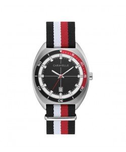 Caravelle by Bulova Mens 43B168 NATO Blk, Red, White Nylon Strap Watch