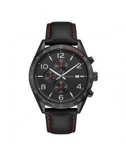 Caravelle by Bulova Mens 45B153 Black IP Stainless Chrono Black Leather Strap Watch