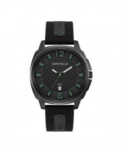 Caravelle by Bulova Mens 45B155 Black IP Stainless Carbon-Fiber Accent Dial Black Nylon Leather Strap Watch