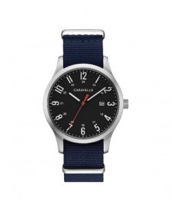 Caravelle Designed by Bulova Men's 43B160 Black Dial Interchangable Nylon Strap Watch