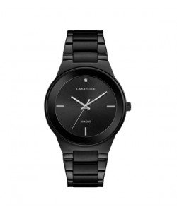 Caravelle Designed by Bulova Men's 45D108 Modern Diamond Accent Black Stainless Bracelet Watch