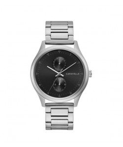 Caravelle by Bulova Mens 43C121 Stainless Multifunction Black Dial Bracelet Watch