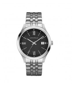 Caravelle Designed by Bulova Women's 43M115 Coin Edge Stainless Black Dial Bracelet Watch