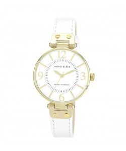 Anne Klein Women's Steel and White Leather Strap Watch