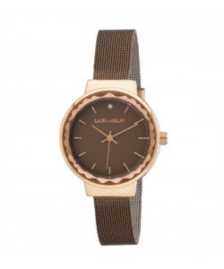 Laura Ashley Ladies LA31044BR Brown Facet Bezel Sunray Dial Mesh Watch