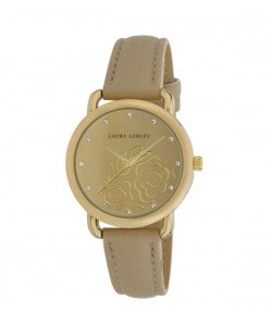 Laura Ashley Womens Gold Floral Mirror Dial Strap Watch
