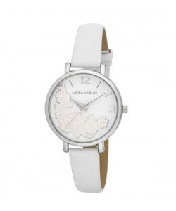 Laura Ashley Womens Silver Round Floral Bounty Strap Watch