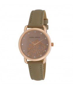 Laura Ashley Womens Rosegold Floral Mirror Dial Strap Watch