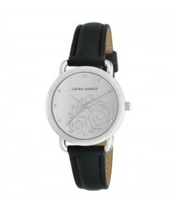 Laura Ashley Womens Silver Floral Mirror Dial Strap Watch