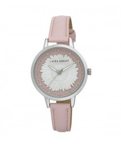 Laura Ashley Womens Silver Round "Sunflower" Dial Strap Watch