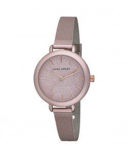 Laura Ashley Womens LA31069PK Glitz Sparkle Dial Spray Pink Mesh Band Watch