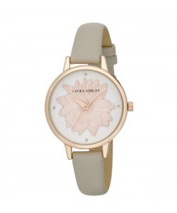 Laura Ashley Womens Rosegold Round "Flower" Dial Strap Watch
