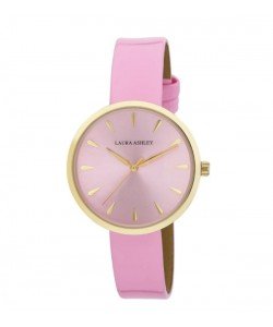 Laura Ashley Womens Gold Round Case With Pink Strap Watch