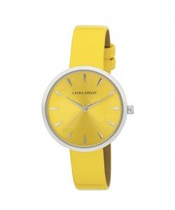 Laura Ashley Womens Silver Round Case With Yellow Strap Watch