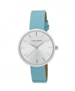 Laura Ashley Womens Silver Round Case With Light Blue Strap Watch