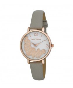 Laura Ashley Womens Rosegold Round Floral Bounty Strap Watch