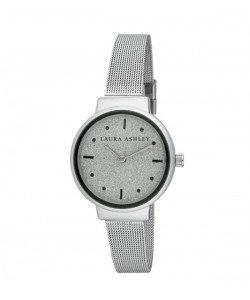 Laura Ashley Spray Silver Black Mesh Powered Glitz Dial Watch