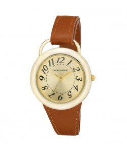 Laura Ashley Women's LA31030RG Tan Band Sunray Dial Sterrup Case Push Pin Closure Watch