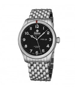 Tutima Men's 6102-02 'Grand Flieger' Black Dial Stainless Steel Date Day German Mechanical Automatic Watch