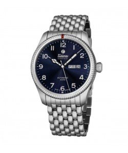 Tutima Men's 6102-6 'Grand Flieger' Blue Dial Stainless Steel Date Day German Mechanical Automatic Watch