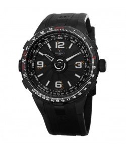 Perrelet Men's A1086/1 'Turbine Pilot' Black Dial Black Rubber Strap Slide Rule Automatic Watch