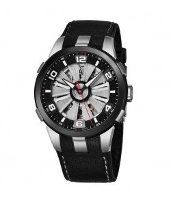 Perrelet Men's A1082/1A 'Turbine Skeleton' Silver Skeleton Dial Black Leather Strap Automatic Watch