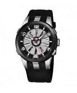 Perrelet Men's A1082/1 'Turbine Skeleton' Silver Skeleton Dial Black Rubber Strap Automatic Watch