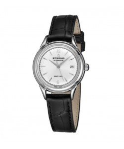 Eterna Women's 2956.41.13.1389 'Heritage 1948 For Her' Silver Dial Black Leather Strap Automatic Watch