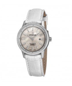 Eterna Women's 2947.50.61.1293 'Tangaroa' Mother of Pearl Dial White Leather Strap Diamond Automatic Watch