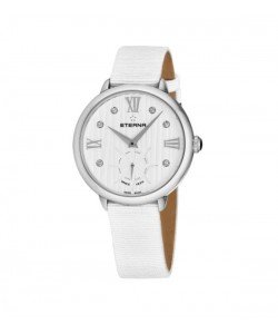 Eterna Women's 2801.41.96.1406 'Eternity' White Diamond Dial White Gros Grain Strap Small Seconds Watch