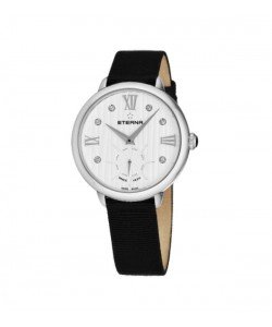 Eterna Women's 2801.41.96.1408 'Eternity' White Diamond Dial Black Gros Grain Strap Small Seconds Quartz Watch