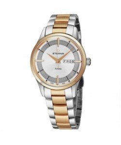 Eterna Men's 2525.53.11.1725 'Artena' Silver Dial Stainless Steel Two Tone Day Date Swiss Quartz Watch
