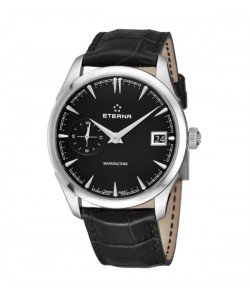 Eterna Men's 7682.41.40.1321 'Heritage' Black Dial Black Leather Strap Small Seconds Automatic Swiss Made Watch