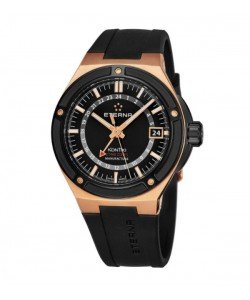 Eterna Men's 7740.63.41.1289 'KonTiki' Black Dial Black Rubber Strap Goldtone GMT Automatic Swiss Made Watch