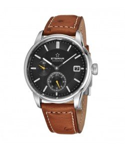 Eterna Men's 7661.41.56.1352 'Adventic' Grey Dial Brown Leather Strap GMT Automatic Watch