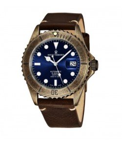 Revue Thommen 17571.2585 'Diver' Blue Dial Brown Leather Strap Gunmetal Automatic Watch