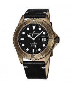 Revue Thommen 17571.2589 'Diver' Black Dial Brown Leather Strap Gunmetal Automatic Watch