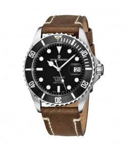 Revue Thommen Men's 17571.2537 'Diver' Black Dial Brown Suede Leather Strap Swiss Automatic Watch