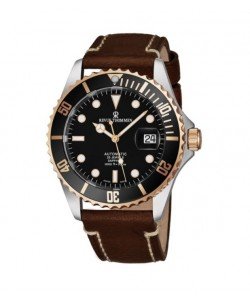 Revue Thommen Men's 17571.2557 'Diver' Black Dial Light Brown Leather Strap Two Tone Swiss Automatic Watch
