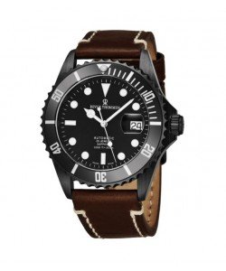 Revue Thommen Men's 17571.2534 'Diver' Black Dial Light Brown Leather Strap Swiss Automatic Watch